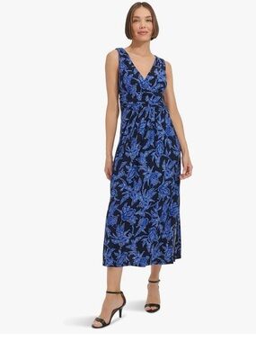 Tommy Hilfiger Navy and Blue Floral Midi Dress